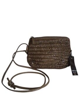 Latico Leather Crossbody Handbag Woven Dark Green Brown 6x8 Ajust to Belt Bag